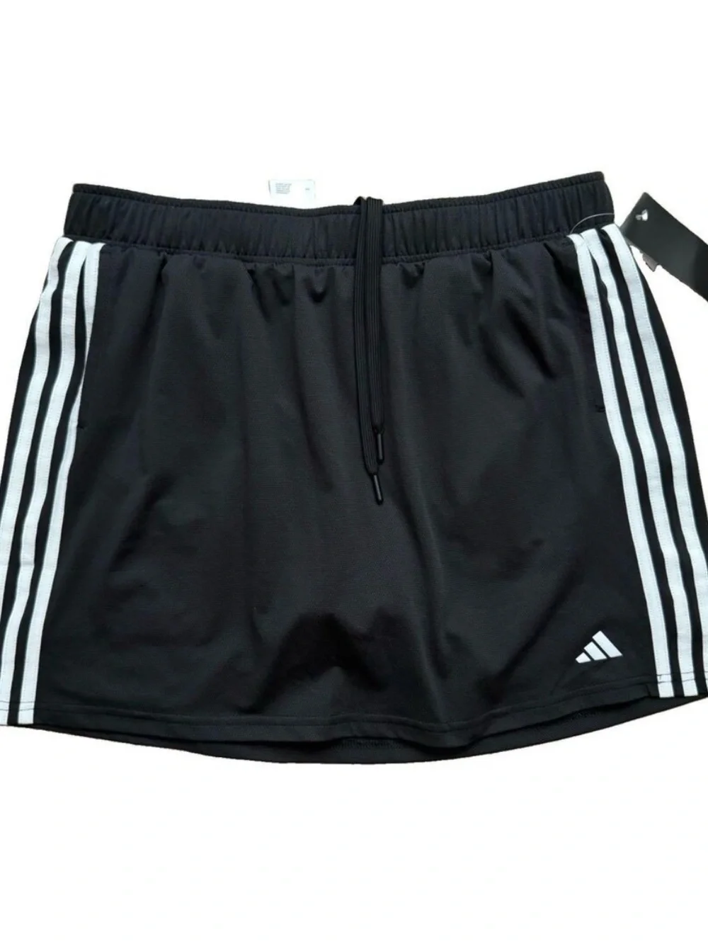 NWT Adidas Womens 3 Stripes Skort Size L Black Athletic Pockets Golf Tennis